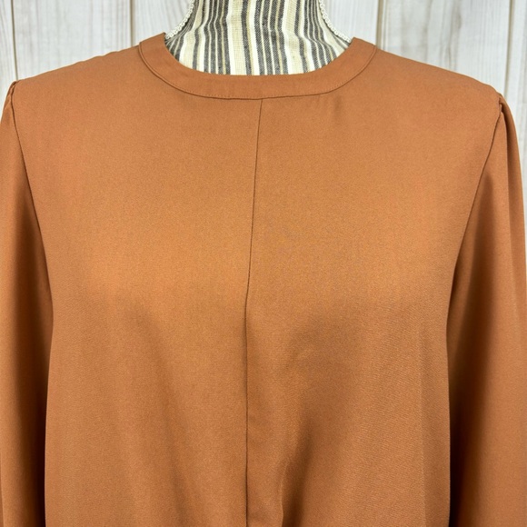 Nine West Top Twist Front Long Sleeve Dressy Comfort Blouse Rust Size Large - Picture 4 of 14